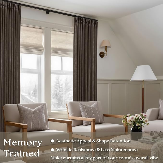 Dark Chocolate 120 Inch Pinch Pleated Semi Sheer Linen Curtains 2 Panels | - Image 2