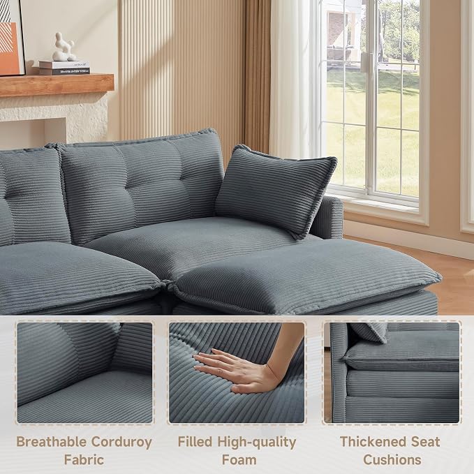 Amsleekey Modular Sectional Sofa, 111.5" U-Shaped Corduroy Comfy Sectional - Image 6
