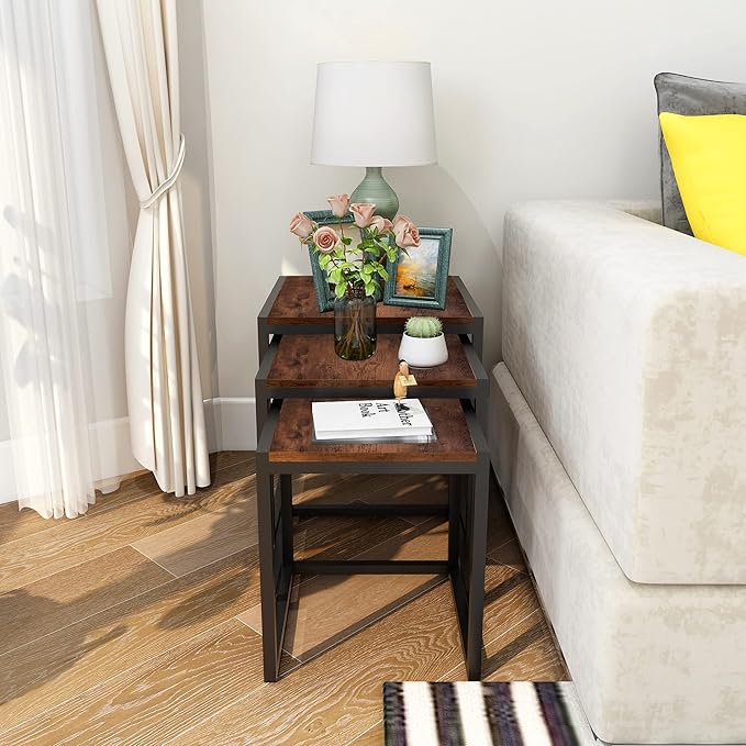 Nesting Table Set of 3 Side Tables, Modern Coffee Table Stacking End Table - Image 5