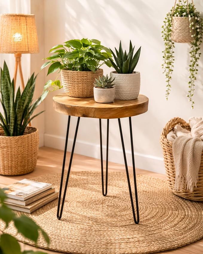 Round Live Edge Wood End Table, Rustic Modern Nightstand, Small Wood Coffee - Image 7