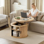 FABATO Round Lift Top Coffee Table, Fluted Wood Accent Coffee Table - Image 6