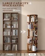 5-Tier Solid Wood Rotating Bookshelf on Wheels, 360° Spinning Book Shelf Tower - Image 3