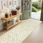 PLHXFR 2.6x10 Washable Runner Rug：Floral Indoor Kitchen Carpet Beige Multi | - Image 2