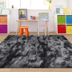 4x6 ft Area Rug for Bedroom Black Grey Tie Dye Fluffy Rug Mat Bedside Throw Rug - Image 5