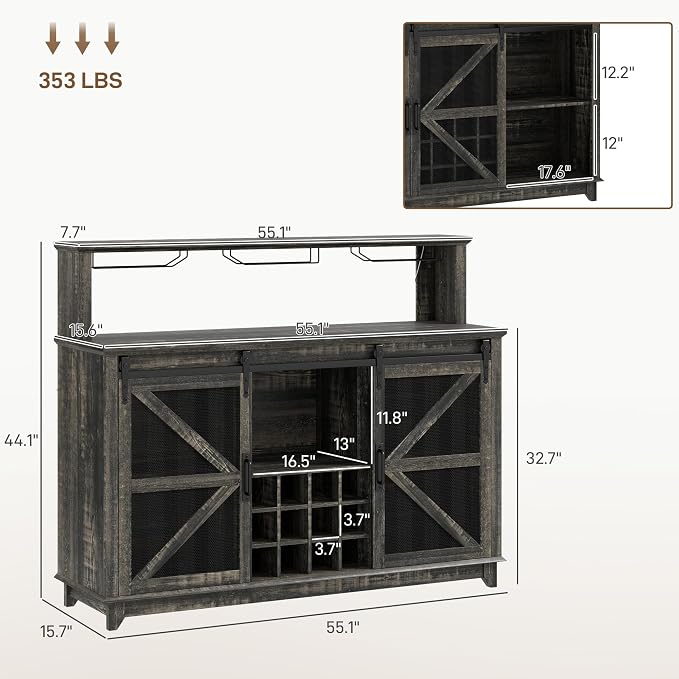HOMCOM Farmhouse Coffee Bar Cabinet - Image 2