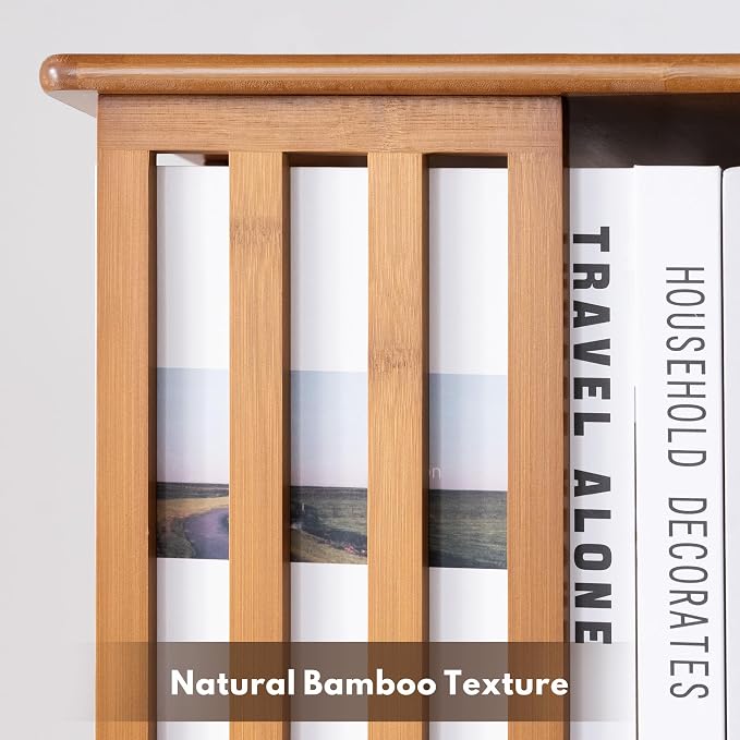YOWOS Rotating Bookshelf Tower, 360° Display Spinning Bookcase, Bamboo - Image 8