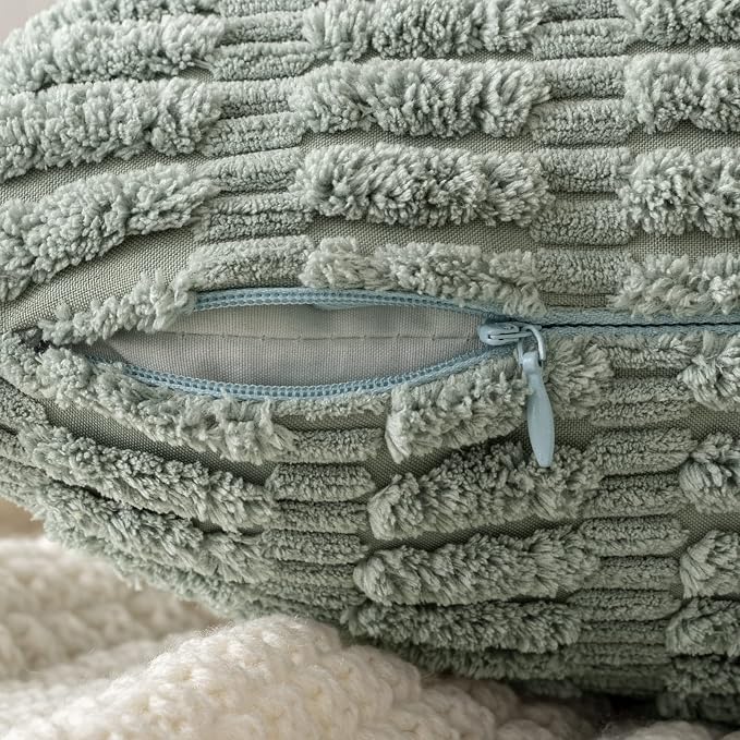 MIULEE Euro Sham Corduroy Decorative Throw Pillow Covers 24x24 Grey Green | - Image 3