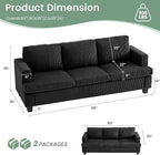 3 Seater Corduroy Couch for Living Room, 89” Black Cloud Sofa, Deep Seat Floor - Image 2