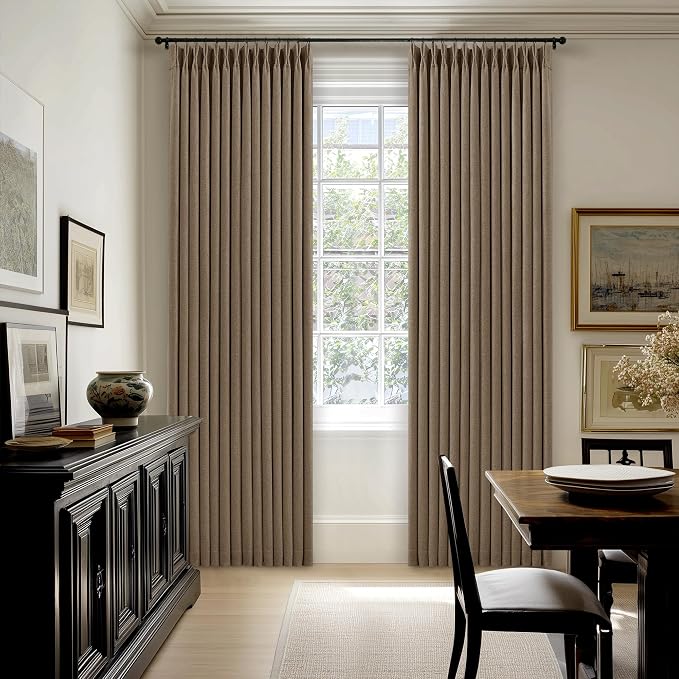 Light Brown Memory Trained Pinch Pleated 108 Inch Blackout Curtains | Double - Image 5