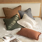 MIULEE Linen Fringe Decorative Euro Throw Pillow Covers Olive Green 28x28 | Set - Image 4
