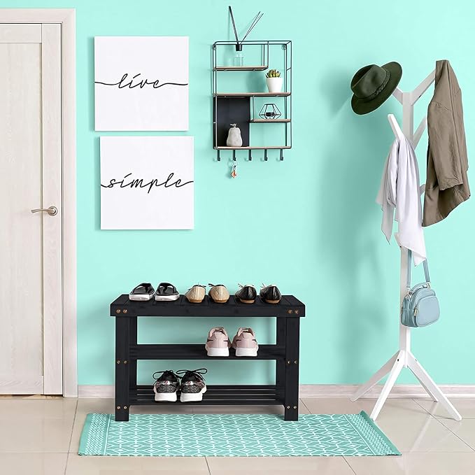 Homemaid Living Bamboo 3 Tier Shoe Rack Bench, Premium Shoe Organizer or - Image 2
