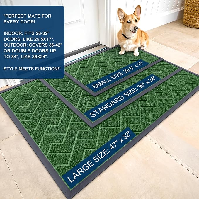 OLANLY Front Door Mat Outside 59x34, All-Season Absorbent Rubber Doormat | Green - Image 2