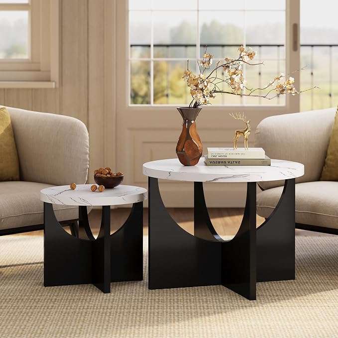 LIKIMIO Nesting Coffee Tables Set of 2, 23.6" Small Round Side Tables - Image 4