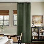 108 Inch Linen Memory Trained Pleated Curtains Olive Green by Twodrapes