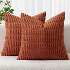 MIULEE Fall Corduroy Decorative Throw Pillow Covers 20x20 Rust Pack of 2 | by MIULEE