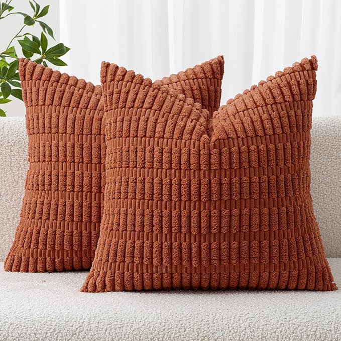 MIULEE Fall Corduroy Decorative Throw Pillow Covers 12x12 Rust Pack of 2 | by MIULEE