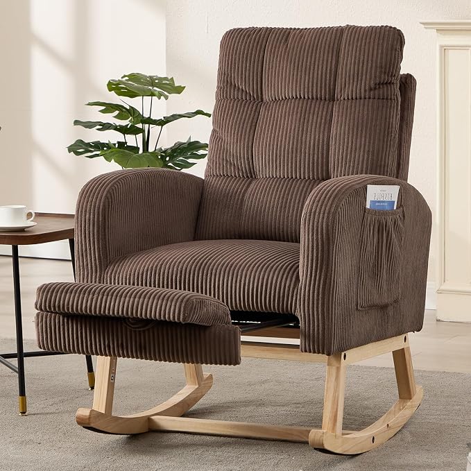 NIOIIKIT Nursery Rocking Chair, Corduroy Upholstered Rocking Chair by NIOIIKITFURNITURE