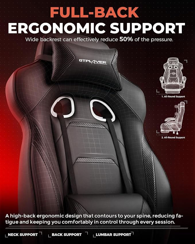 GTPLAYER Gaming Chair with Footrest, Big and Tall Game Chair 350lb Racing Style - Image 7