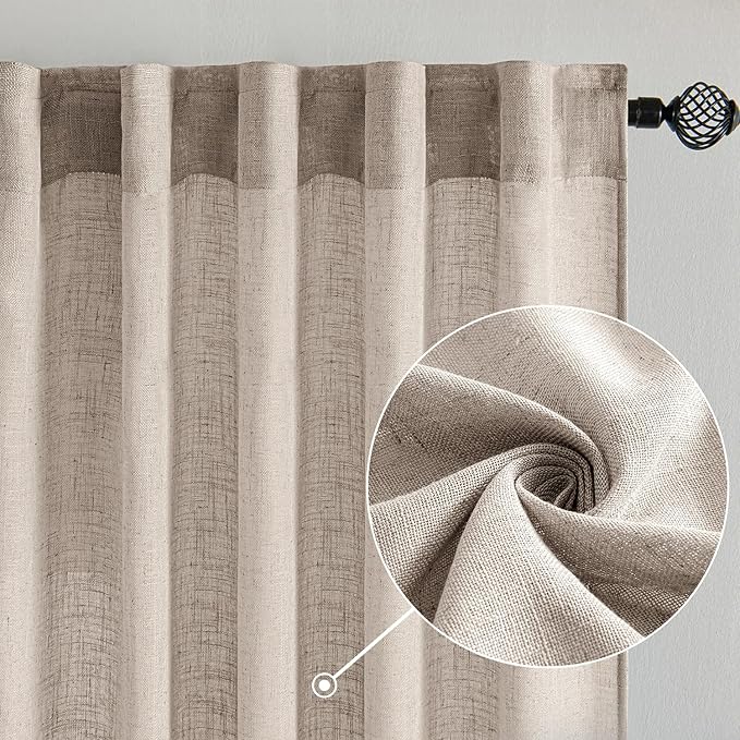 MIULEE Natural Linen Curtains 52x108 Inch 2 Panels - Image 2