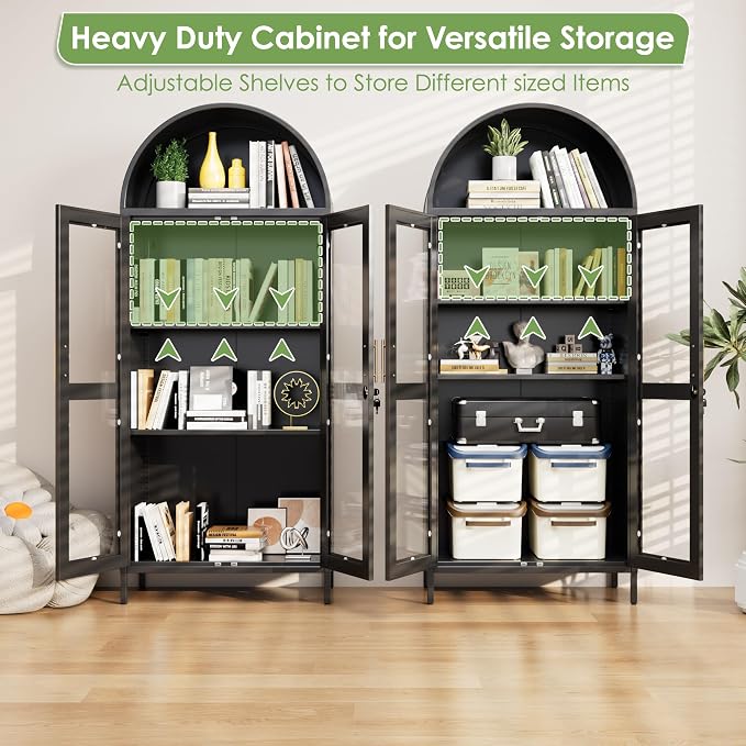 73" Black Metal Arched Display Cabinet - Image 5