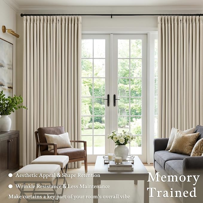Oatmeal Beige Extra Wide Blackout 60 x 84 Inch Pinch Pleat Curtains 1 Panel | - Image 5