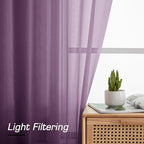 Simplebrand Plum Sheer Curtains 63 Inch Length 2 Panels, Rod Pocket Solid Color - Image 2