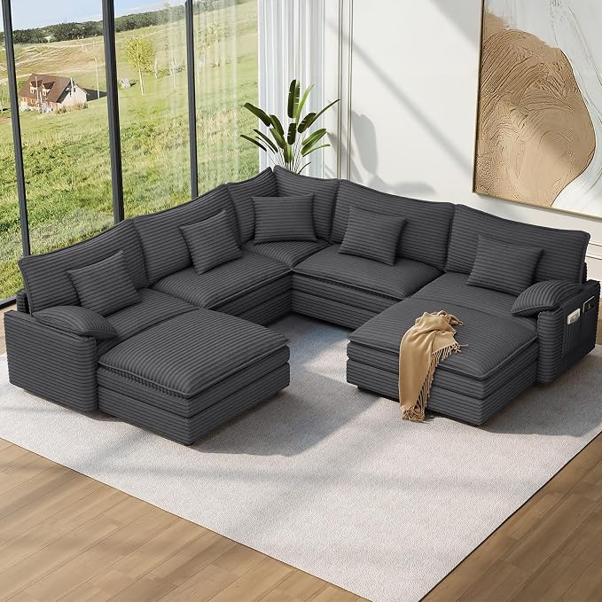 Vesgantti 101" V-Shaped Corner Couch Sectional, 7 Seat Customizable Modular by Vesgantti