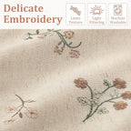 Floral Embroidered Light Filtering Curtains 96 Inch 2 Panels | Linen Blend - Image 3