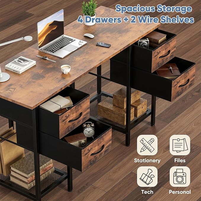 Sweetcrispy Computer Desk with Drawers, 55 Inch Home Office Bedroom Table with - Image 4