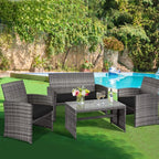 Tangkula 4 PCS Wicker Patio Conversation Set, Outdoor Rattan Sofas - Image 2