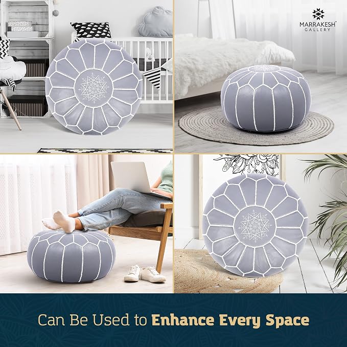 Marrakesh Gallery Genuine Leather Round Pouf Unstuffed - Image 7