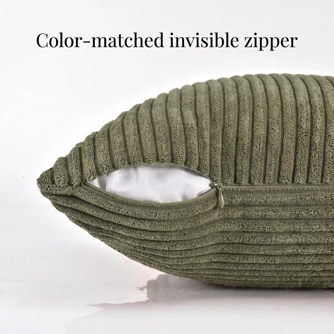 Fancy Homi 2 Packs Olive Green Long Lumbar Decorative Throw Pillow Covers 12x24 - Image 3