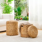 Wimarsbon Round Pouf Ottomans, Handwoven Natural Water Hyacinth Seagrass Pouffe - Image 7