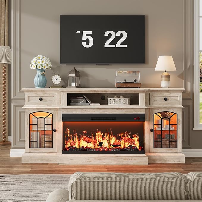QUW 70" Farmhouse Fireplace TV Stand - Image 2