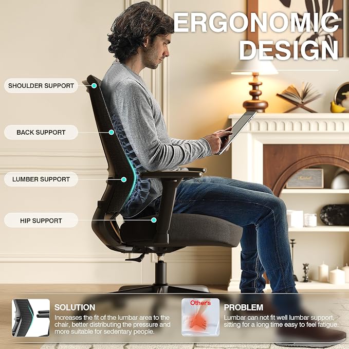 ELABEST Mesh Office Chair, Ergonomic Computer Desk Chair, Sturdy Task Chair- - Image 8
