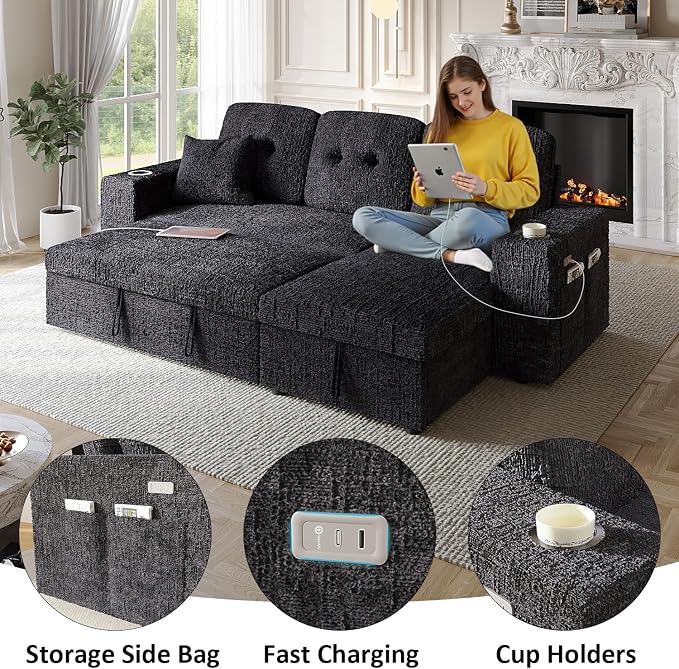 90 Inch Modular Sectional Sleeper Sofa Bed, 4 in 1 Pull Out Couch Bed - Image 4