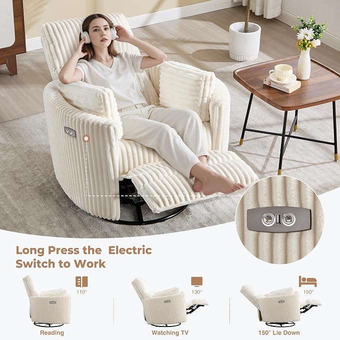 Power Recliner, Nursery Swivel Glider Rocking Chair - Image 6