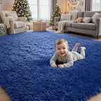 4x6 Fluffy Shag Area Rugs for Living Room Bedroom: Soft Plush Carpet Blue | - Image 9
