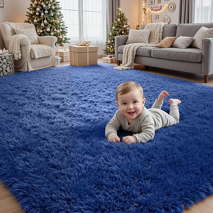 4x6 Fluffy Shag Area Rugs for Living Room Bedroom: Soft Plush Carpet Blue | - Image 9