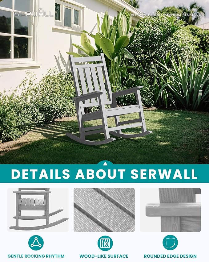 SERWALL Oversized Outdoor Rocking Chair Set of 2, HDPE Rocker - Image 4