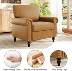 Nailhead Trim Accent Chair, Faux Leahter Mid Century Modern Living Room Arm - Image 4