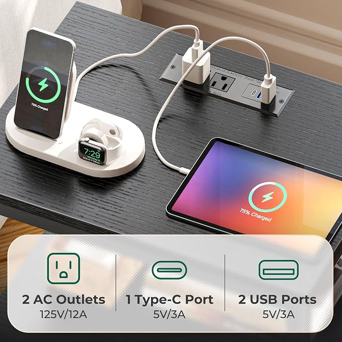 Huuger Night Stand with Charger Station and LED Lights, 3 Drawer Nightstand - Image 6