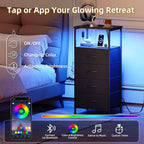 Somdot Black Nightstand with Charging Station and LED Light - Image 4