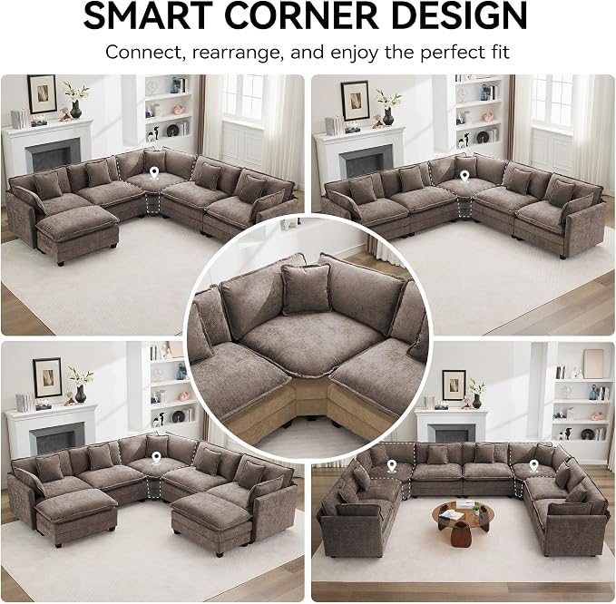113'' V Shaped Cloud Sectional Sofa, Oversized Deep Seat Couches - Image 6