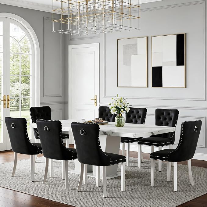 Henf 9 Pieces Faux Marble Dining Table Set by Henf