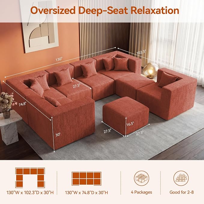 MONVANE Modular Sectional Sofa, Oversized 8 Seat Convertible U Shaped Couch - Image 3