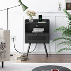 SUPERJARE Nightstand with Charging Station, Bedside Table with Texilene Surface - Image 2