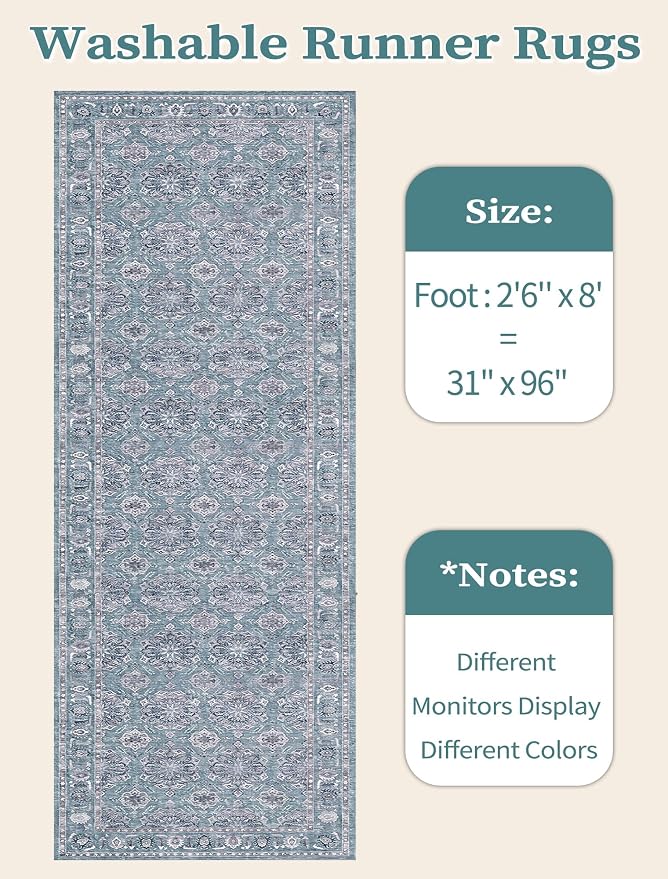 SERISSA 2'6"x8' Washable Non Slip Floral Boho Runner Rug - Image 6
