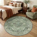 RELEANY Washable Area Rug, Round 4ft, Water Repellent, Pet Friendly, Vintage by RELEANY