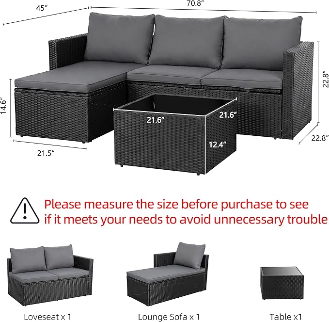 Shintenchi 4 Pieces Patio Furniture Sets, Outdoor Sofa Patio Sectional Sets All - Image 4